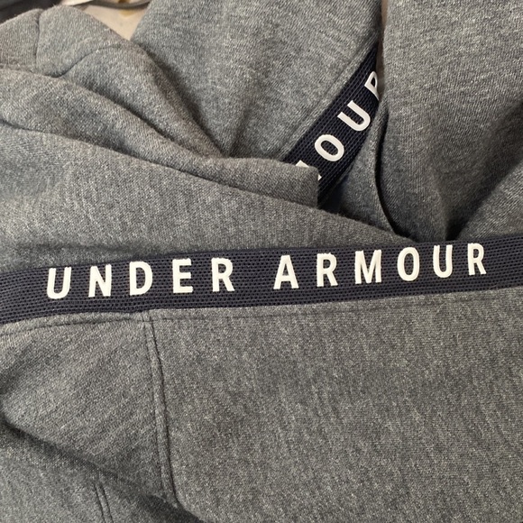 Under Armour Cowl Funnel Neck Grey Front Pocket Fleece Sweater Size Small - Picture 10 of 12